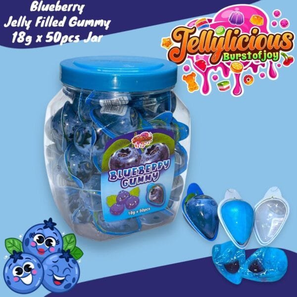 Blueberry Gummy Poster Jellylicious Blueberry Jelly Filled Gummy (50 x 18g) - Halal