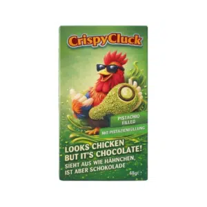 Crispy Cluck Fried Chicken Shaped Milk Chocolate with Pistachio Filling (18 x 48g)
