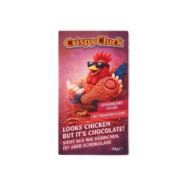Crispy Cluck Strawberry Crispy Cluck Fried Chicken Shaped Milk Chocolate with Strawberry Filling (18 x 48g)