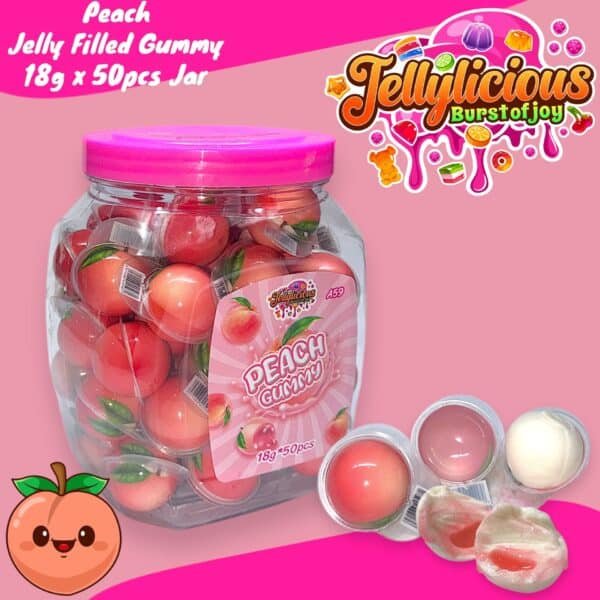 Jellylicious Peach Jelly Filled Gummy (50 x 18g) - Halal