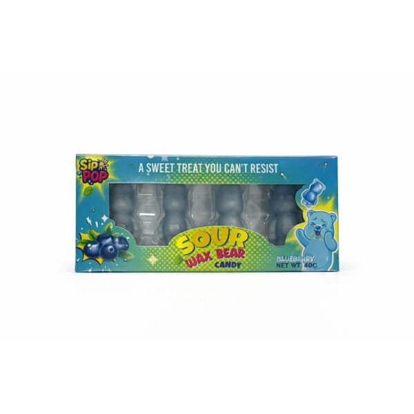 Sip n Pop Vegan Sour Bear Wax Candy Blueberry Flavour (12 x 40g)