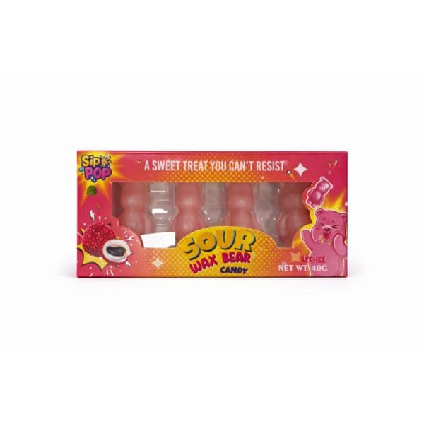 Sip n Pop Vegan Sour Bear Wax Candy Lychee Flavour (12 x 40g)