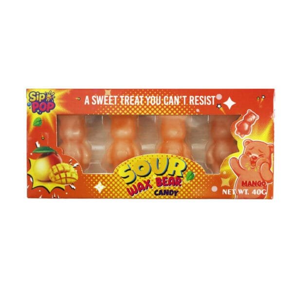 Sip n Pop Vegan Sour Bear Wax Candy Mango Flavour (12 x 40g)
