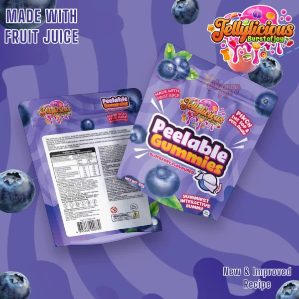 Jellylicious Blueberry Peelable Gummies (12 x 65g) - Halal