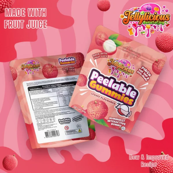 Jellylicious Lychee Peelable Gummies (12 x 65g) - Halal
