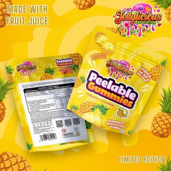 Jellylicious Pineapple Peelable Gummies (12 x 65g) - Halal