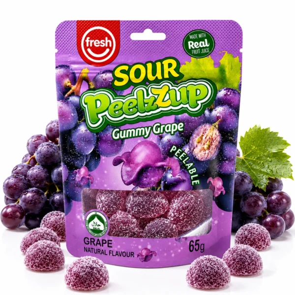 Fresh Sour PeelzZup Gummy Grape (12 x 65g) - Halal