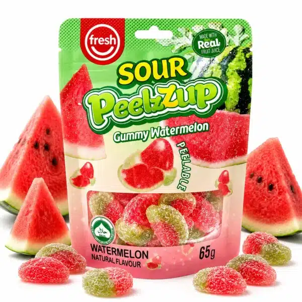 Fresh Sour PeelzZup Gummy Watermelon Fresh Sour PeelzZup Gummy Watermelon (12 x 65g) - Halal