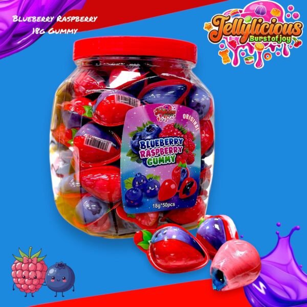 Jellylicious Blueberry Raspberry Fruit Jelly Filled Gummy (50 x 18g) - Halal
